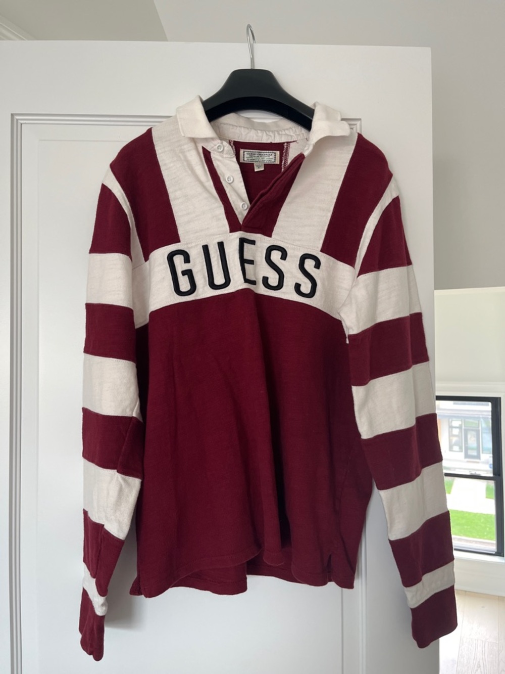 GUESS Striped Rugby Shirt - Burgundy & White